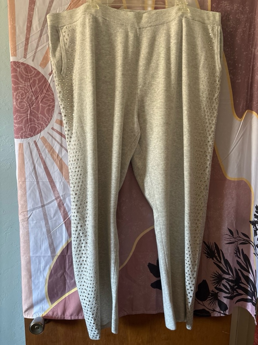 Chico's Light Gray Embellished with rhinestones both legs Knit Track Pants 4